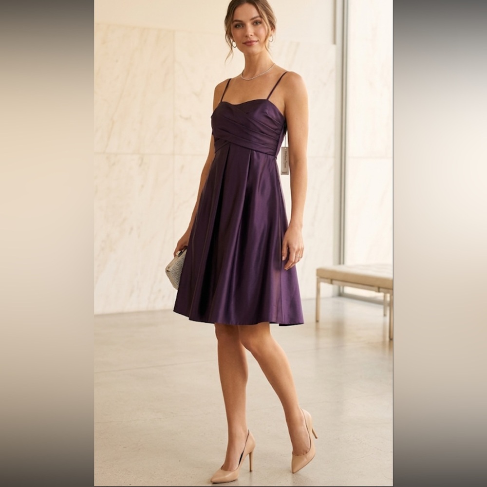 NWT Melissa Sweet Purple Satin Strappy Mini Dress Size 8 Cocktail Wedding Guest